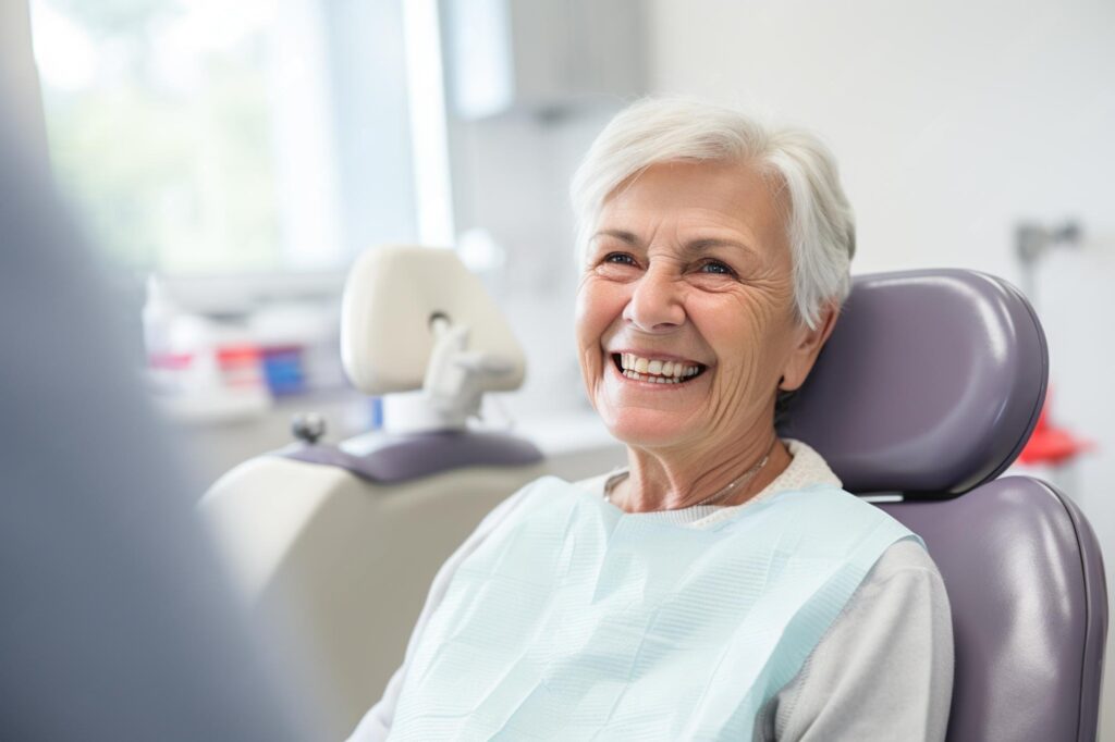 A restoration dental team consulting with a smiling patient during an All on four dental implant price consultation at a clinic offering All on 4 dental implants in Waco, TX.